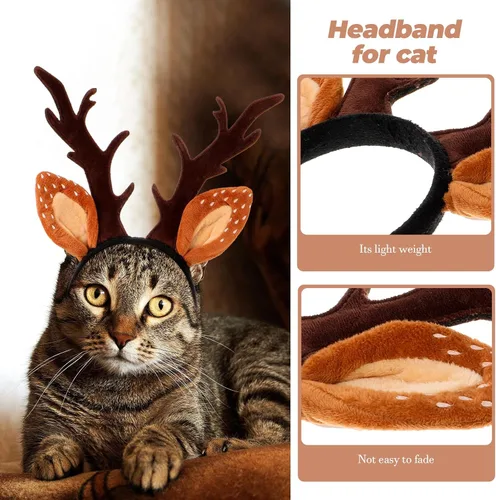 Vista 6 de Hemobllo Diadema de Navidad para perro, cuernos de reno y gato, clásico, ajustable, sombrero de alce para gatos y gatitos, cómoda diadema de cuernos