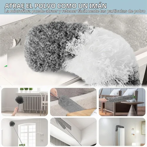 Vista 4 de Plumero de microfibra con poste de extensión de 30 a 100 pulgadas, reutilizable, flexible, lavable para limpiar ventilador de techo, techo alto