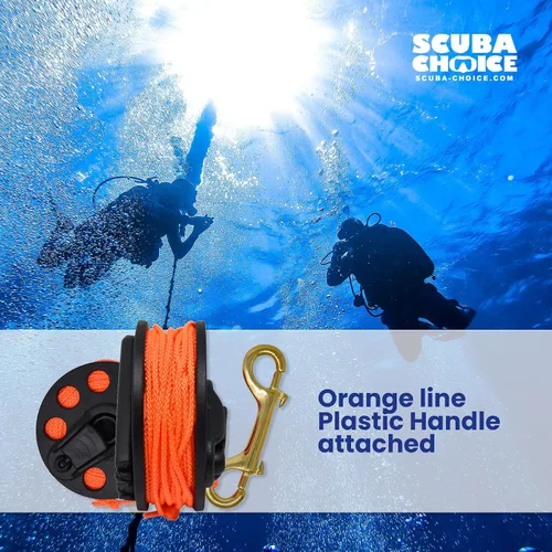 Vista 6 de Scuba Choice Scuba Buceo Bobina de dedo compacta con mango de plástico, 65', línea naranja