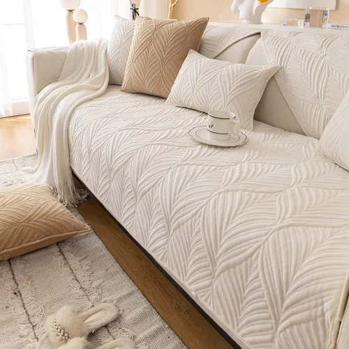 Vista 10 de vctops Fundas acolchadas de terciopelo súper suave para sofá y sillón, funda antideslizante para sofá seccional con patrón de hojas, forro de sofá