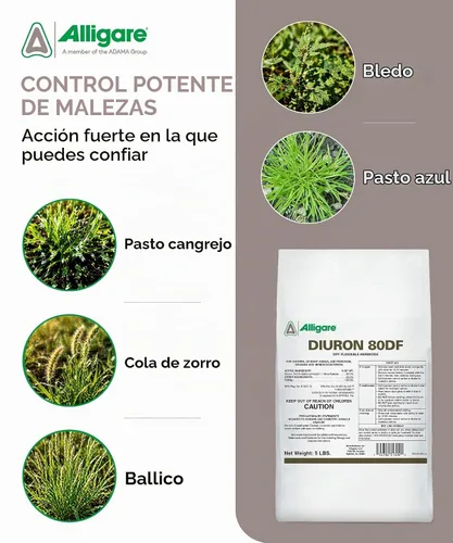 Vista 3 de Alligare Diuron 80 DF Herbicida – Herbicida pre y posemergente para áreas industriales y no cultivadas – Controla hierba de cangrejo, raigrás