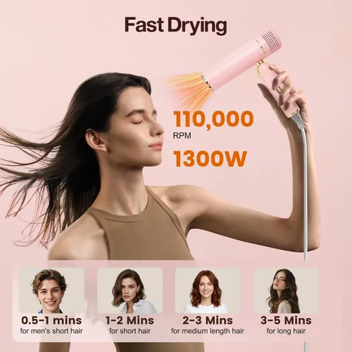 Vista 5 de Secador de pelo de alta velocidad de plasma de doble voltaje Rosa