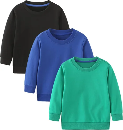 Vista 7 de GFQLONG Paquete de 2 sudaderas de algodón con cuello redondo para niños pequeños, camisetas de manga larga para bebé Negro+Gris