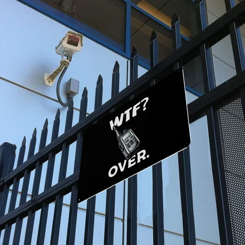 Vista 8 de Divertido walkie talkie - Radio de mano con texto en inglés "What The Fuck Over" de 8 x 12 pulgadas, letrero de metal retro para decoración de pared
