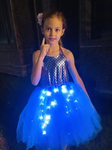 Vista 4 de KAKALVER Mermaid Costume for Girls Mermaid Dress LED Light Up for Mermaid Birthday Decorations Halloween Dress Up Gifts