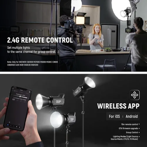 Vista 7 de NEEWER FS150 Luz de Vídeo LED 2.4G/Control APP, Luz Continua Silenciosa de 130W 5600K COB Luz Diurna para Fotografía con 4 Tipos de Atenuación