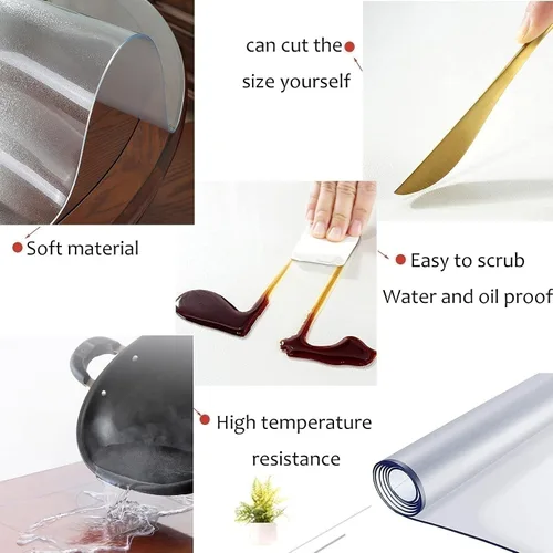 Vista 6 de Mantel transparente redondo de PVC esmerilado, protector de mesa, mantel de plástico, 0.079 in de espesor, cubierta de mesa de comedor, paño de mesa
