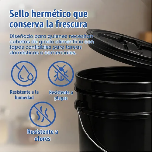 Vista 5 de ePackageSupply - Cubo de 5 galones, grado alimenticio, sin BPA, color negro y negro, 1 unidad Negro/Negro
