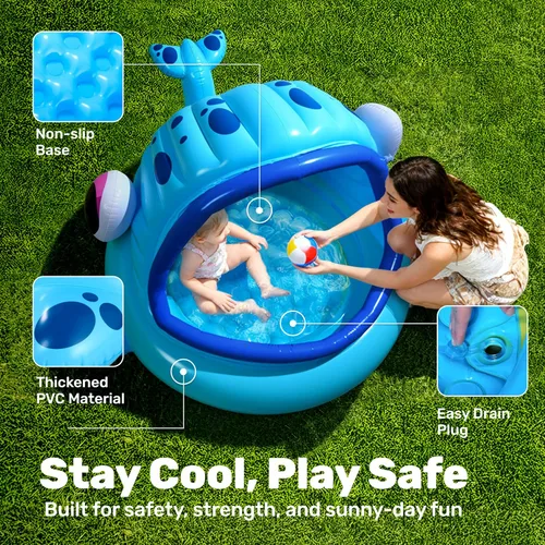 Vista 2 de JOYIN Piscina inflable para niños, tienda de campaña de piscina para bebés de ballena, piscina infantil para niños (54 x 56 x 28 pulgadas), piscina