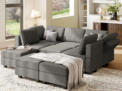 Vista 3 de Belffin Sofá Cama Seccional Modular con Otomana de Almacenamiento, Sofás Seccionales Convertibles para Sala de Estar, Chaise Reversible Terry. Sofá