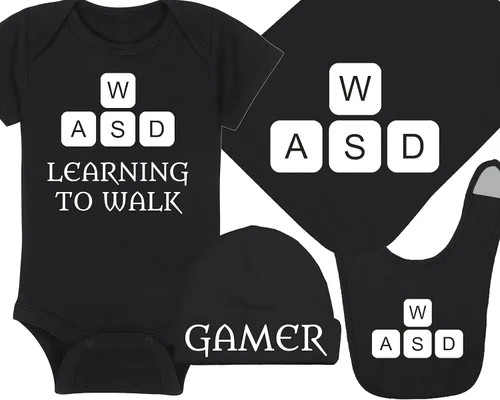 Vista 14 de Learning To Walk WASD - Gaming Baby Onesie - Hat - Blanket - Bib Package Combinations
