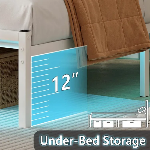 Vista 6 de CLIBFENG Base de cama individual con cabecero, soporte de listones de acero resistente, marco de cama LED con estación de carga USB, base de colchón
