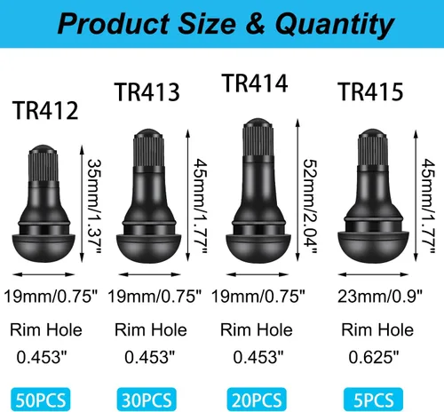 Vista 2 de 105 unidades de vástagos de válvula de neumático TR412, TR413, TR414, TR415, de goma negra, vástagos de válvula de inserción para reemplazo