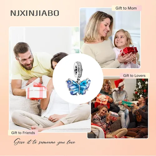 Vista 6 de Abalorio de plata de ley 925 para pulseras y collares, lindos animales, cerdo, mariposa, gusano brillante, flor, colgante, joyería, regalo