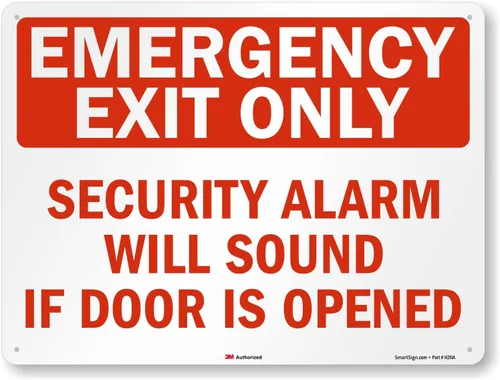 Vista 12 de SmartSign Letrero de metal con texto en inglés «Emergency Exit Only – Security Alarm Will Sound If Door Is Opened», aluminio de 63 mil