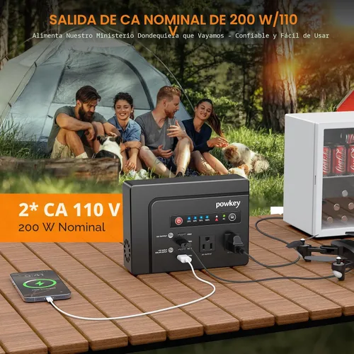 Vista 3 de Powkey Estación de Energía Portátil 200W, Paquete de Batería de Generador Solar Portátil 146Wh con 2 Salidas de CA de Onda Senoidal Pura/4 USB A/1