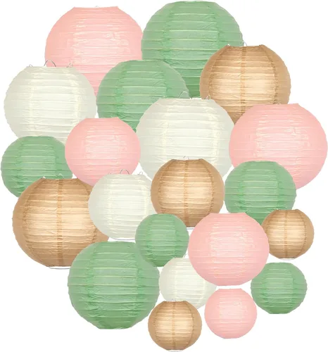 Vista 8 de Faroles de papel verde salvia dorados, faroles de papel colgantes redondos para graduación, boda, despedida de soltera, fiesta de cumpleaños