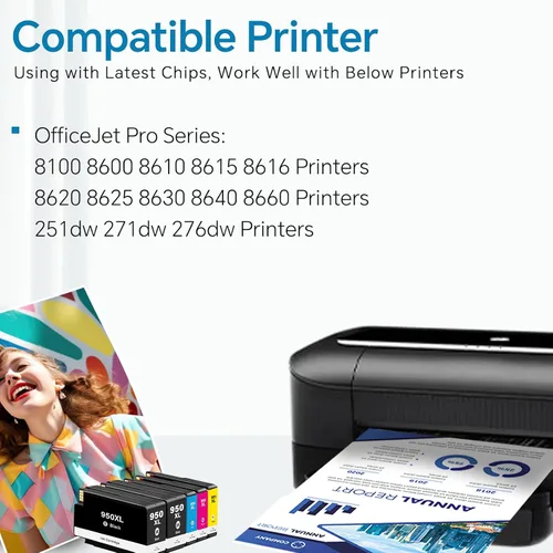 Vista 2 de Paquete de 5 cartuchos de tinta 950XL 951XL compatibles con HP 950 951 cartuchos de tinta para impresoras HP OfficeJet Pro 8600 8610 8620 8100 8630