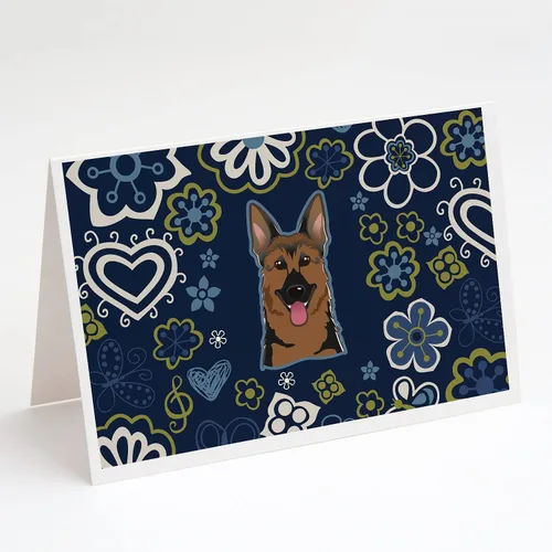 Vista 32 de Caroline's Treasures BB5095GCA7P - Tarjetas de felicitación y sobres con diseño de flores azules y sabuesos afganos, paquete de 8 tarjetas en blanco