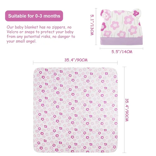 Vista 5 de DRESHOW BQUBO - Conjunto de gorro de algodón para bebé, manta para recién nacido, con orejas de oso, tarjeta de anuncio de nacimiento de madera