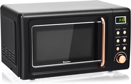 Vista 13 de COSTWAY horno microondas de encimera, 0.7 pies cúbicos, hornos microondas con 5 niveles de micro potencia, función de inicio diferido, plato