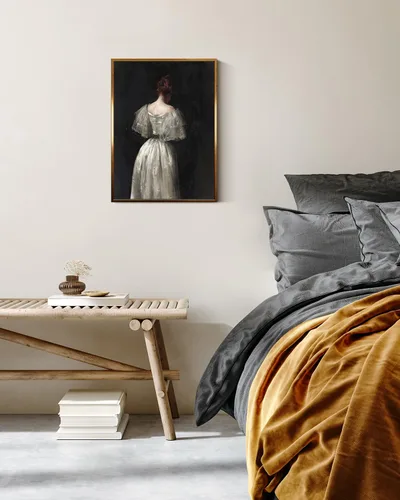 Vista 2 de InSimSea Arte de Pared en Lienzo Vintage con Marco Dorado Dama del Siglo XVII en Vestido Blanco Tono Oscuro 12 x 16 pulgadas, Retrato Melancólico