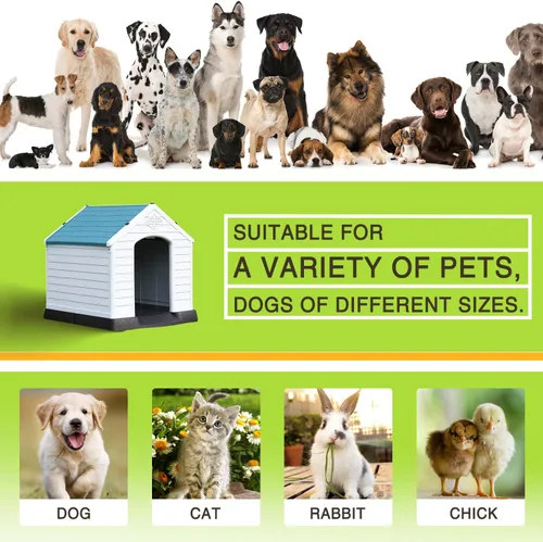 Vista 7 de Casa para perros, perreras para perros al aire libre, refugio impermeable para mascotas, perrera de plástico duradero para perros pequeños, medianos