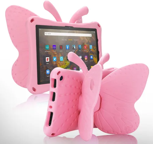 Vista 48 de FW Fire 7 - Funda para tablet para niños, Amazon Fire 7 2022, funda de mariposa con luz de atril, EVA, protección contra caídas, resistente, a