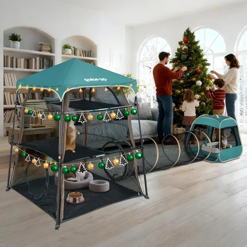Vista 9 de Catio extragrande para gatos al aire libre, tienda de campaña 3 en 1 para gatos con túnel/cubo desplegable, catio portátil, tienda de campaña