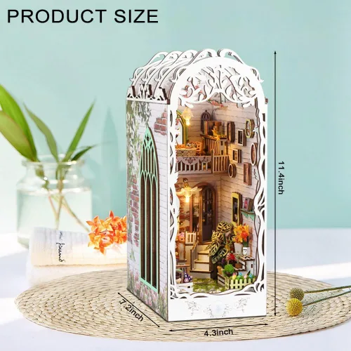Vista 2 de Kit de rincón de libros para bricolaje, kit de rincón de libros en miniatura para adultos, adolescentes, rompecabezas de madera 3D, decoración