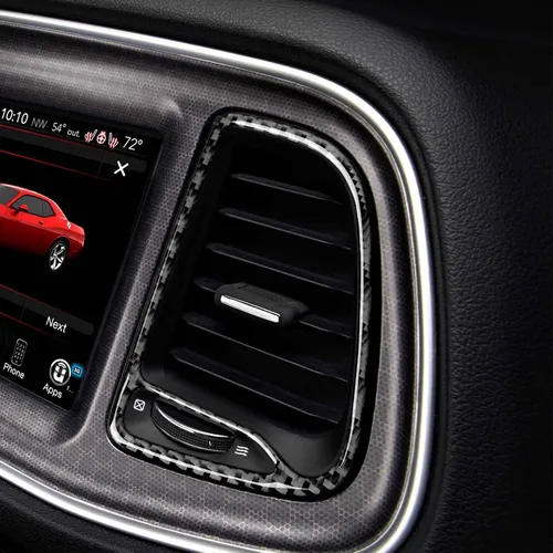 Vista 6 de Calcomanías de ventilación para consola central de automóvil, accesorios para Dodge Challenger 2015-2023, calcomanías interiores de fibra de carbono