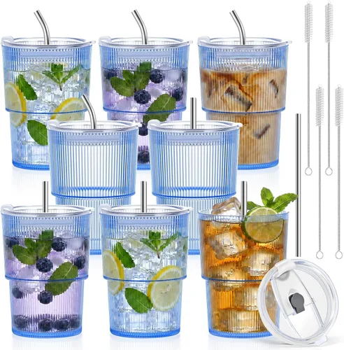 Vista 12 de 2 vasos de plástico de 15 onzas con tapas y pajita, tazas de plástico reutilizables para café helado, a prueba de fugas, vasos de viaje para café