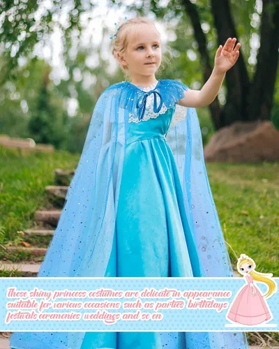 Vista 4 de Jecery 4 capas de princesa para niños, capa de tul de hada, disfraz de princesa para niñas, cosplay, fiesta de cumpleaños, disfraz de Halloween, 4