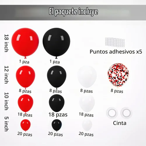 Vista 2 de Voircoloria - Kit de arco de 148 globos rojos, negros y blancos, 18, 12, 10, 5 pulgadas Rojo Negro Blanco