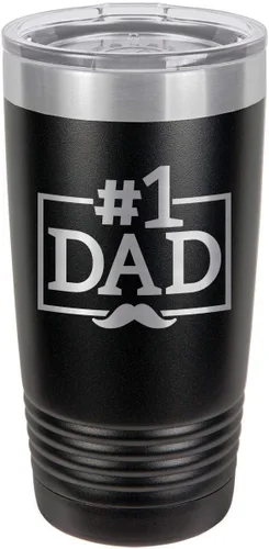 Vista 18 de NÚMERO 1 DAD-B BLUE Vaso de bebida de 20 oz con pajita Taza de viaje grabada con láser Comparar con Yeti Rambler Idea de regalo papá