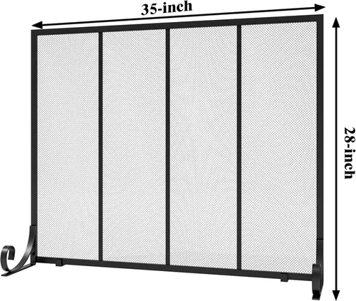 Vista 3 de Fire Beauty Protector de chispas para chimenea de panel plano, puerta de metal forjado, cubierta de seguridad decorativa para chimenea, protector