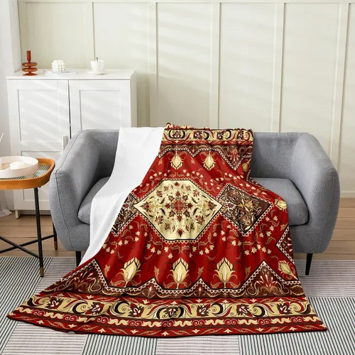 Vista 19 de Erosebridal Manta Bohemia de Tiro 40x50 Pulgadas, Retro Azul Amarillo Degradado Rojo Floral Bohemio Tribal de Vellón, Vintage Antiguo Enrejado