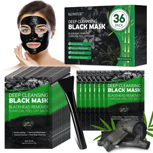 Vista 8 de Paquete de 20 mascarillas removedoras de puntos negros, máscara facial negra con cepillo, removedor de acné de poros y puntos negros para cara