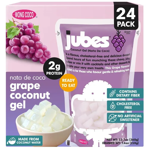 Vista 5 de Jubes Grape Nata De Coco Jelly Cubes 12.7 oz – Cubos de jalea de coco de uva para sagú – Gel de coco en ingredientes de jarabe para té de frutas