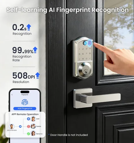 Vista 5 de Veise VE017G - Cerradura de puerta de entrada sin llave Wi-Fi, control remoto de aplicación y control de voz, cerraduras inteligentes de huellas