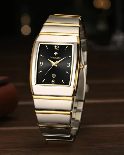 Vista 9 de WWOOR Relojes cuadrados para hombres y mujeres, reloj cuadrado de acero inoxidable para hombre con fecha, reloj casual con fecha cuadrada