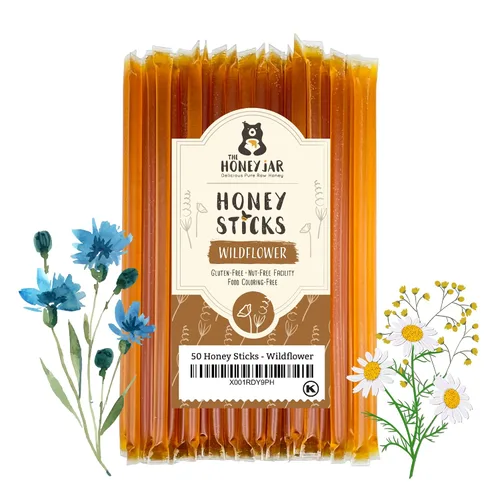 Vista 45 de The Honey Jar Palitos de miel con sabor a mora, pajitas de miel pura para el té, café o un placer saludable, una cucharadita de miel saborizada por