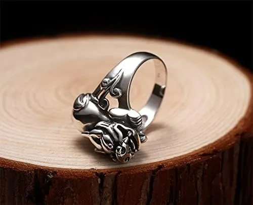 Vista 2 de Anillo de plata de ley 925 con símbolo de la suerte, dragón chino Pixiu