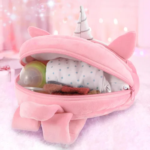 Vista 6 de Mloovnemo Mochila de hombro para niños de 1 a 5 años de edad preescolar de felpa de unicornio, Mochila de hombro preescolar de viaje de felpa