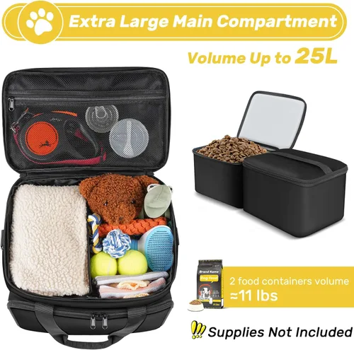 Vista 2 de Juego de 6 bolsas de viaje para perros, kit de viaje grande para Negro