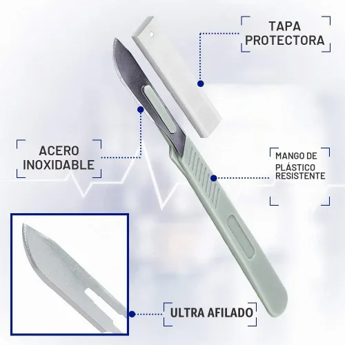 Vista 4 de MyMed Bisturíes desechables Cuchillas afiladas de acero al carbono #10 Bolsas individuales estériles para dermaplaining, podología
