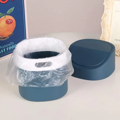Vista 2 de Mini bote de basura con tapa para escritorio, pequeño bote de basura para tocador de baño, escritorio, mesa o mesa de centro, desecha rondas