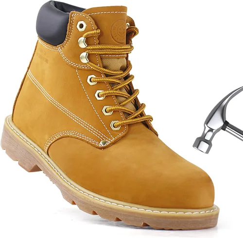 Vista 7 de Jacata Botas de trabajo para hombres acero/punta suave, suela de goma antideslizante, resistente al aceite, botas de construcción industrial