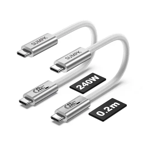 Vista 6 de Cable USB4 de 1 pie, 2 paquetes, 240 W de carga rápida USB C a USB C cable corto
