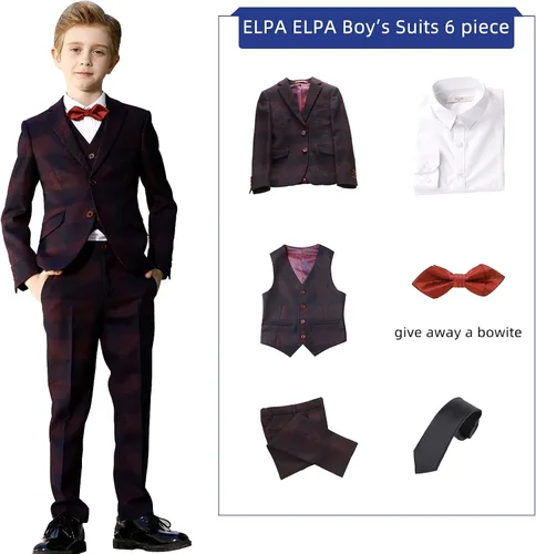 Vista 3 de ELPA ELPA Conjunto de trajes de cuadros ajustados para niños pequeños y grandes